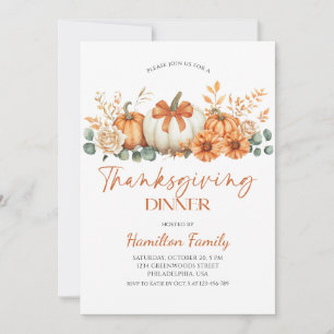 Floral pumpkin Thanksgiving Dinner party Invitation