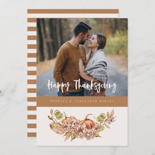 Floral Pumpkin Thanksgiving Fall Holiday Card