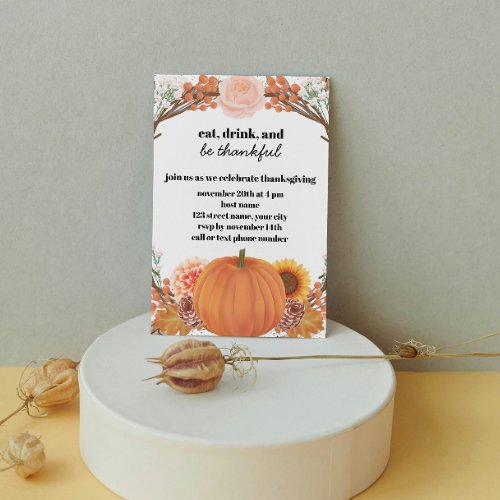 Floral Pumpkin Thanksgiving Invitation