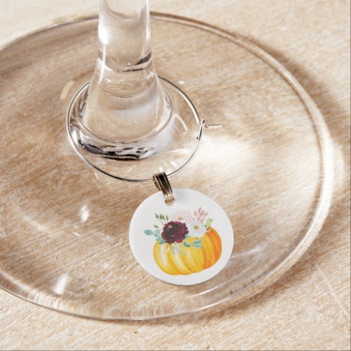 Floral Pumpkin Thanksgiving Wine Glass Charm