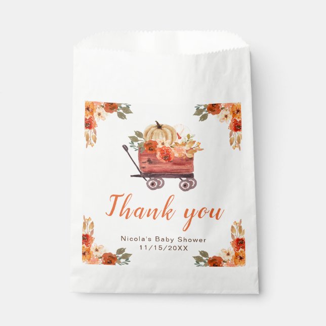 Floral Pumpkin Truck Baby Shower Favor Bag (Front)