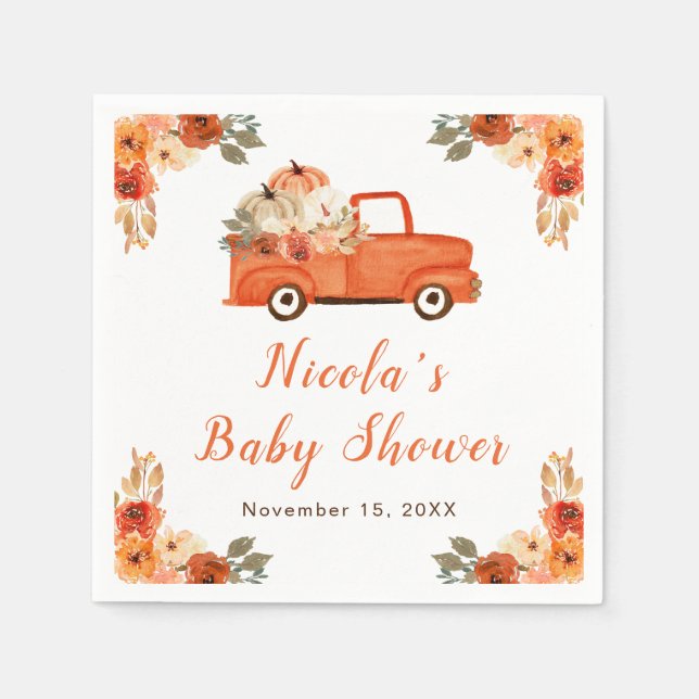 Floral Pumpkin Truck Baby Shower  Napkins (Front)