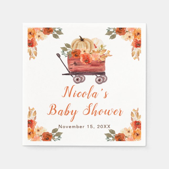 Floral Pumpkin Truck Baby Shower Napkins (Front)