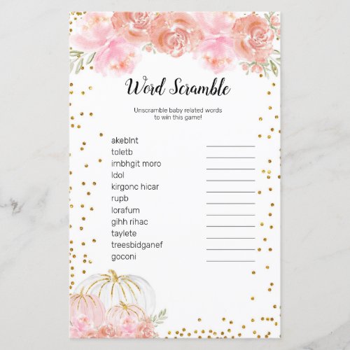 Floral Pumpkin Watercolor Word Scramble Game