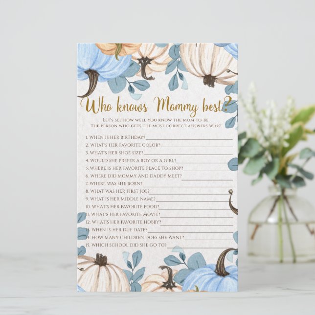 Floral pumpkin - Who knows mommy best shower game (Standing Front)