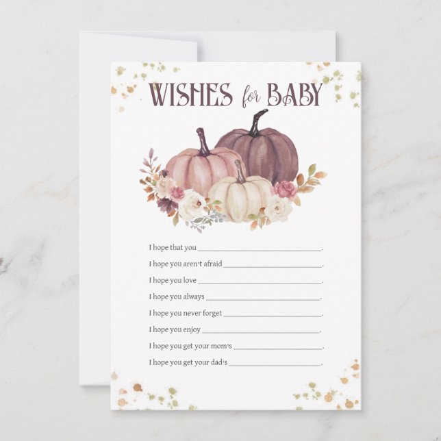 Floral Pumpkin Wishes for Baby, Well Wishes Note Card (Front)