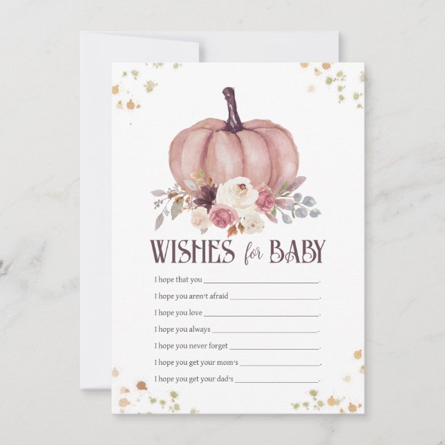 Floral Pumpkin Wishes for Baby\, Well Wishes  Note Card (Front)