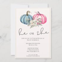 Floral Pumpkins Fall Baby Gender Reveal  Invitation