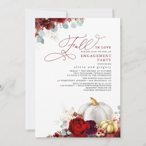 Floral Pumpkins Fall In Love Engagement Party Invitation