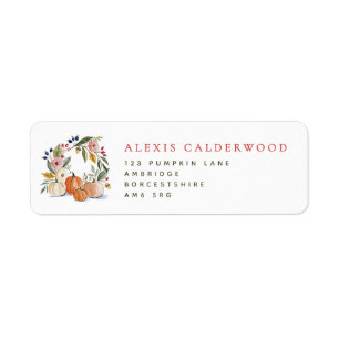Floral Pumpkins Fall Thanksgiving Return Address Label
