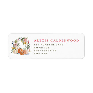 Floral Pumpkins Fall Thanksgiving Return Address Label
