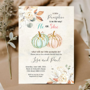 Floral Pumpkins He or She Gender Reveal Invitation