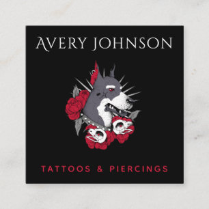 Floral Punk Rock Dog Tattoo Artist Social Media Square Business Card