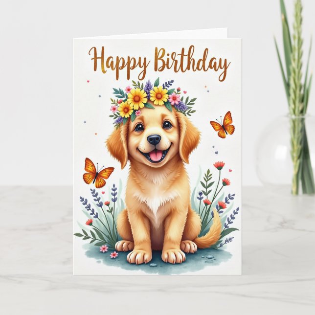 Floral Pup Birthday Card (Front)