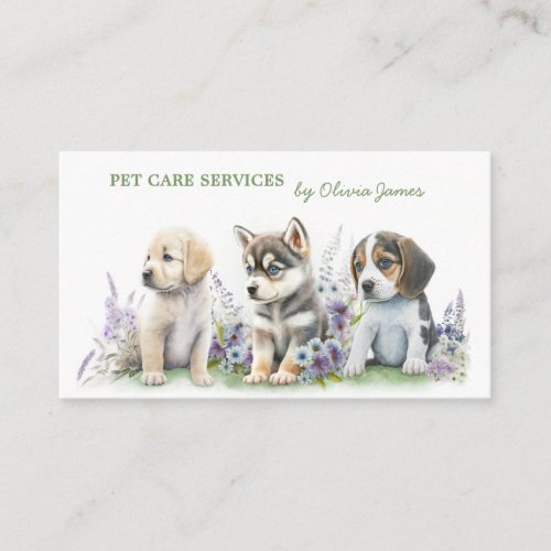 Floral puppies dog walking pet care service business card
