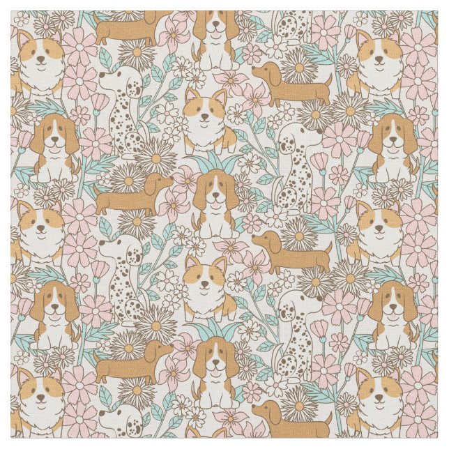 Floral Puppies Fabric (Close Up)