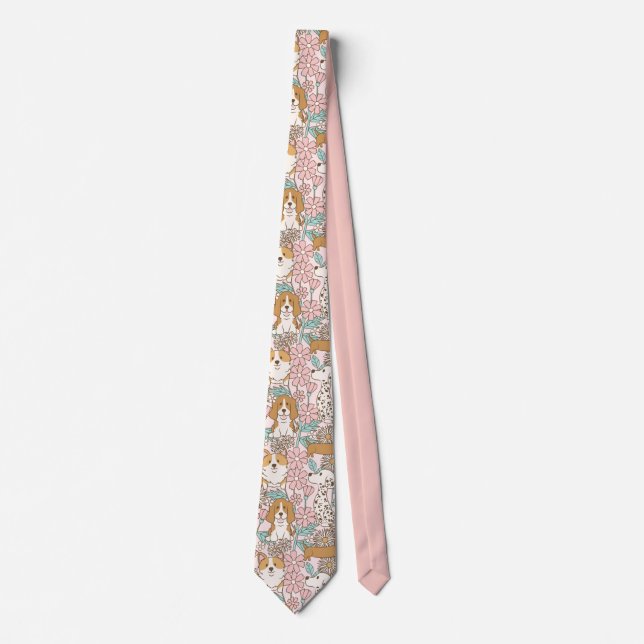 Floral Puppies Neck Tie (Front)