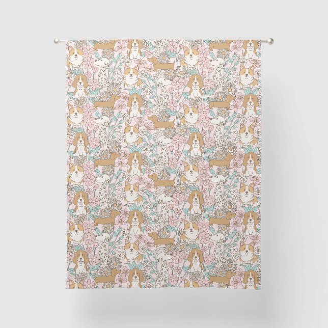 Floral Puppies Sheer Curtains (Front)