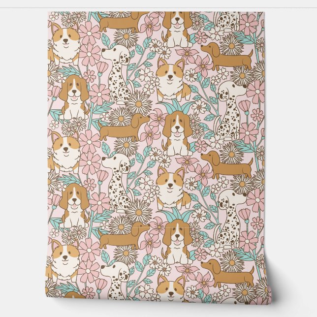 Floral Puppies Wallpaper (Unrolling)