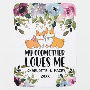 Floral Puppy My Godmother Loves Me Personalized Baby Blanket