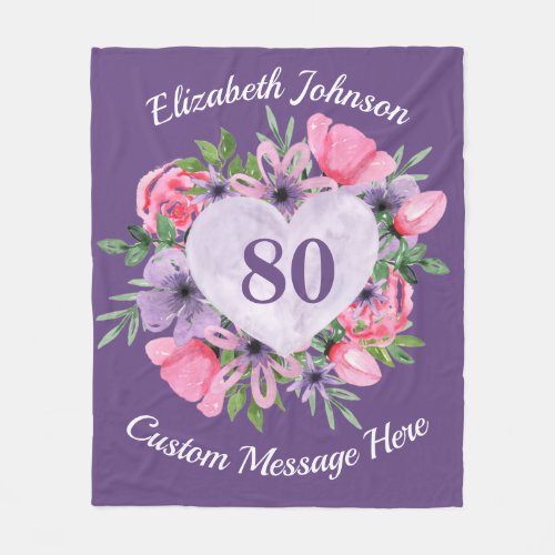 Floral Purple 80th Birthday Blanket for Women