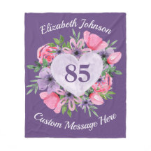 Floral Purple 85th Birthday Blanket for Women