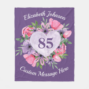 Floral Purple 85th Birthday Blanket for Women