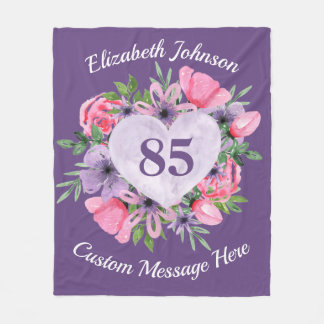 Floral Purple 85th Birthday Blanket for Women