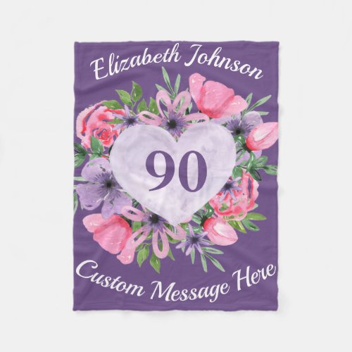 Floral Purple 90th Birthday Blanket for Women
