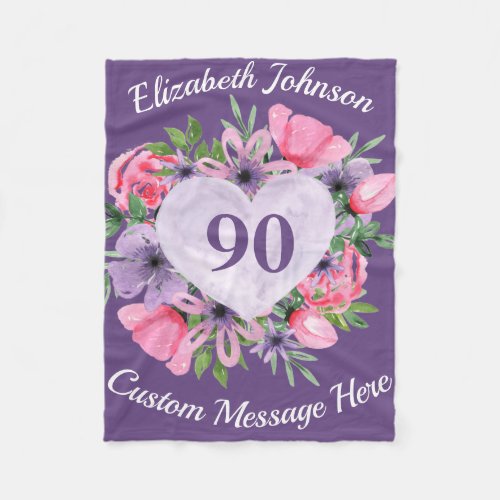 presents 90 year old lady Floral Purple 90th Birthday Blanket for Women
