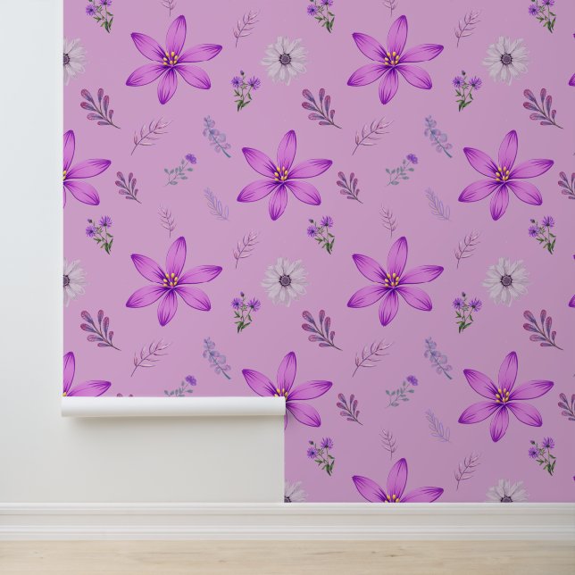 Floral Purple Accents Seamless Pattern Wallpaper (Application)