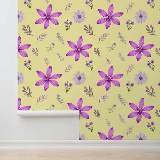 Floral Purple Accents Seamless Pattern Wallpaper (Application)