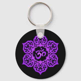 Floral Purple and Black Aum Design Keychain