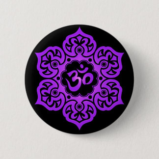 Floral Purple and Black Aum Design Pinback Button