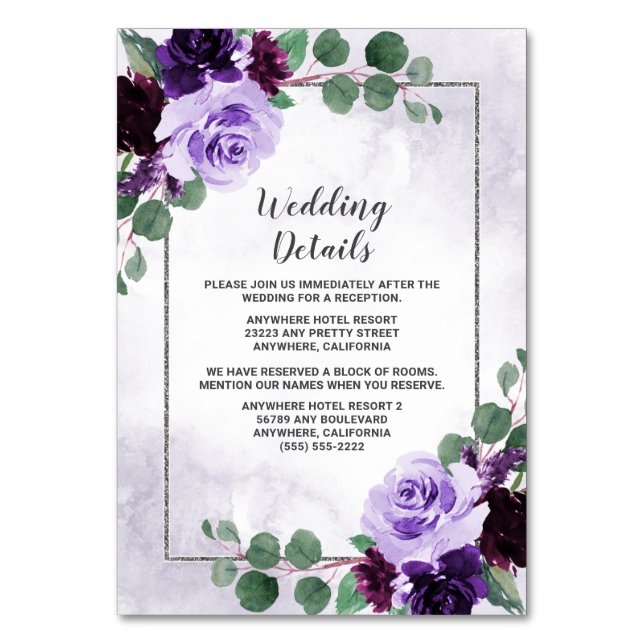 Floral Purple and Silver Wedding Enclosure Cards (Front)
