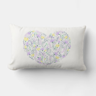 Floral Purple And Yellow Flowers Heart Love Lumbar Pillow