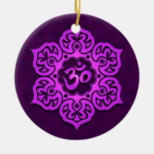 Floral Purple Aum Design Ceramic Ornament