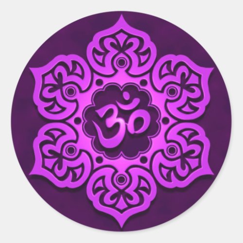 Floral Purple Aum Design Classic Round Sticker