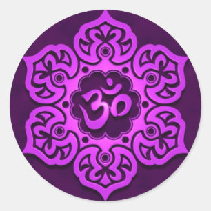 Floral Purple Aum Design Classic Round Sticker