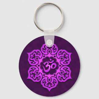 Floral Purple Aum Design Keychain