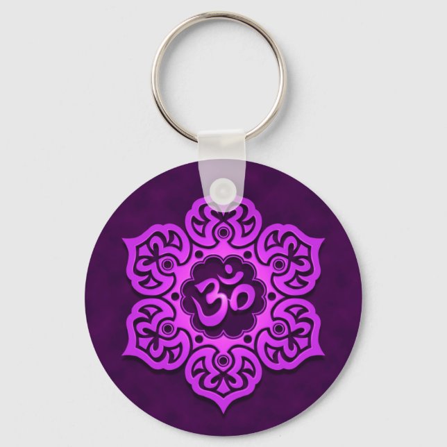 Floral Purple Aum Design Keychain (Front)