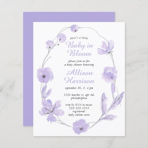 Floral Purple Baby in Bloom Shower Invitation