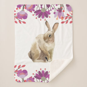 Floral purple Background Easter Bunny Sherpa Blanket