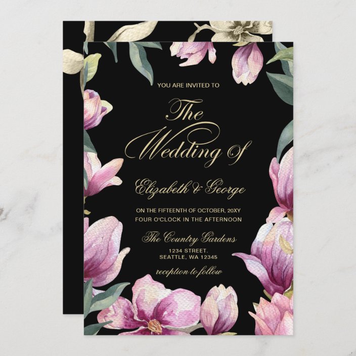 Floral Purple Black and Gold wedding Invitation | Zazzle.com