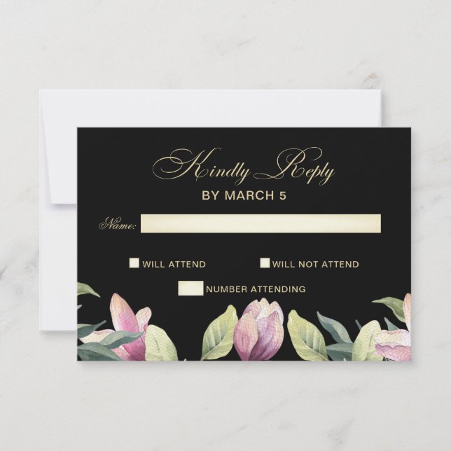 Floral Purple Black and Gold wedding rsvp (Front)