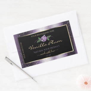 Floral Purple Black Product Labels Soft Glitter