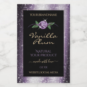 Floral Purple Black Product Labels Soft Glitter