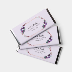 Floral Purple Bloom Geometric Script Wedding Hershey Bar Favors