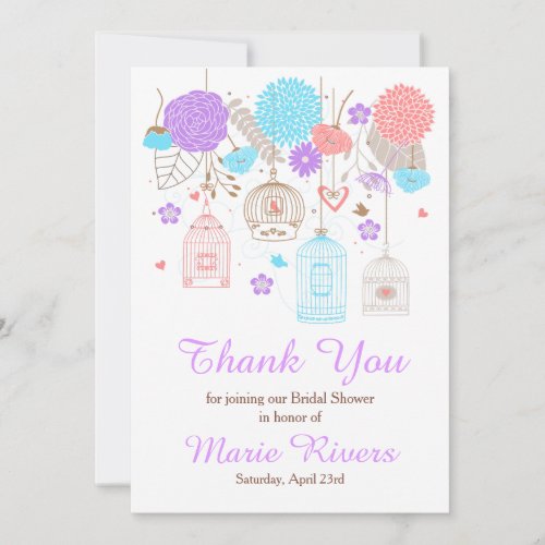 Floral Purple  Blue Bridal Shower Thank You Card