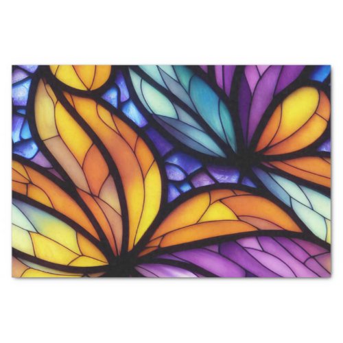 Floral Purple Blue Yellow Stained Glass Decoupage  Tissue Paper